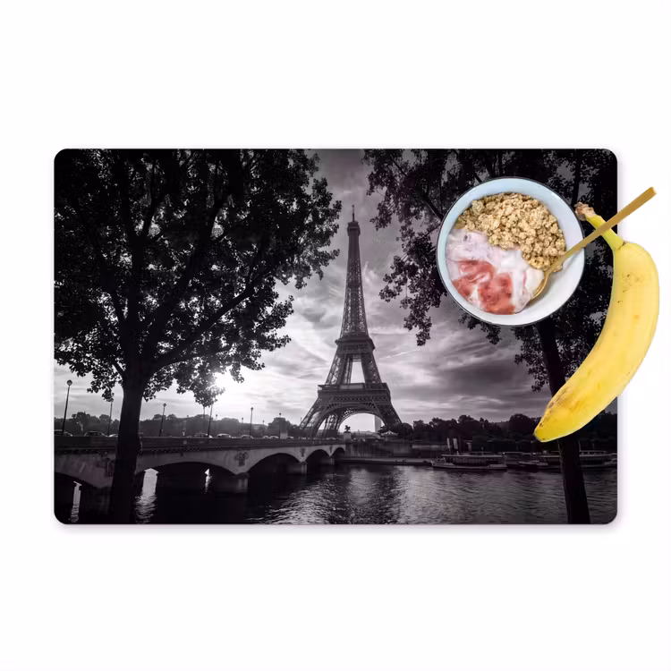 Placemat - 6 stuks - Eiffeltoren - Parijs - Rivier - Architectuur - Zwart-wit — 1