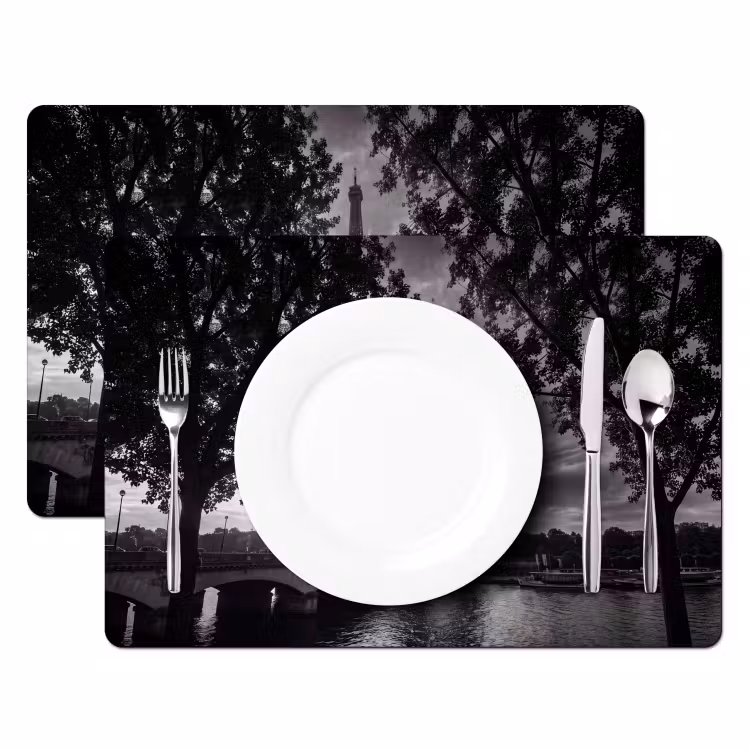 Placemat - 6 stuks - Eiffeltoren - Parijs - Rivier - Architectuur - Zwart-wit — 2