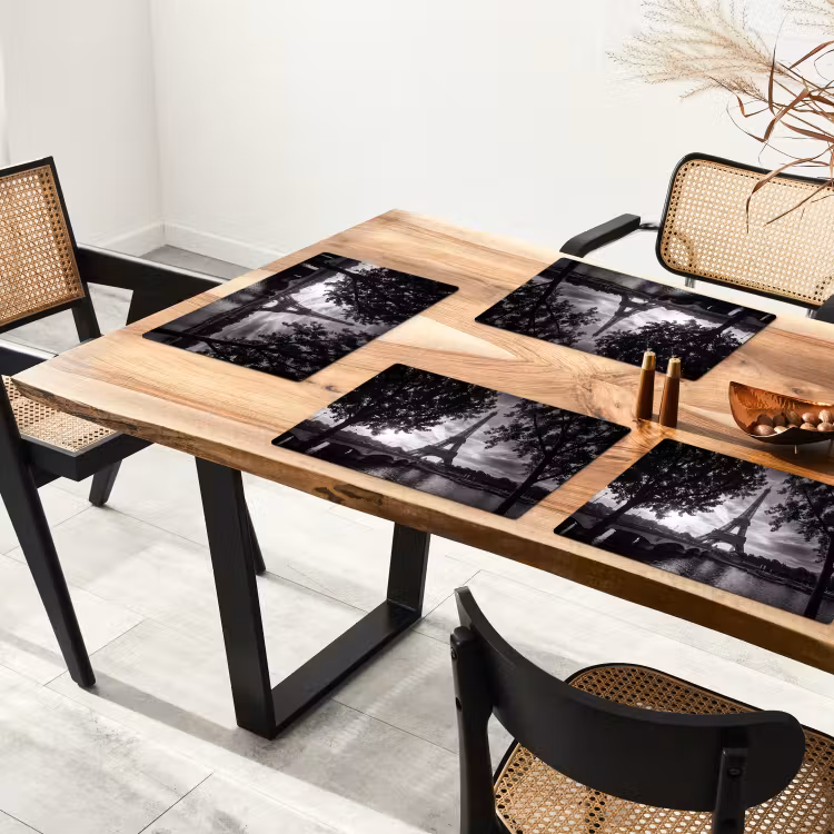 Placemat - 6 stuks - Eiffeltoren - Parijs - Rivier - Architectuur - Zwart-wit — 5