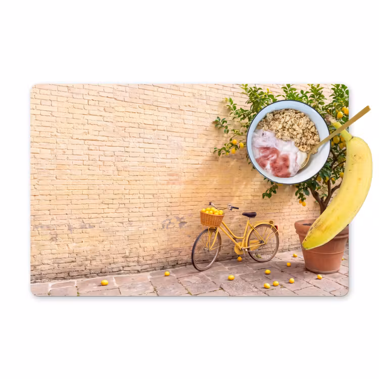 Placemat - 6 stuks - Fiets - Mand - Eten - Geel - Zomer — 1
