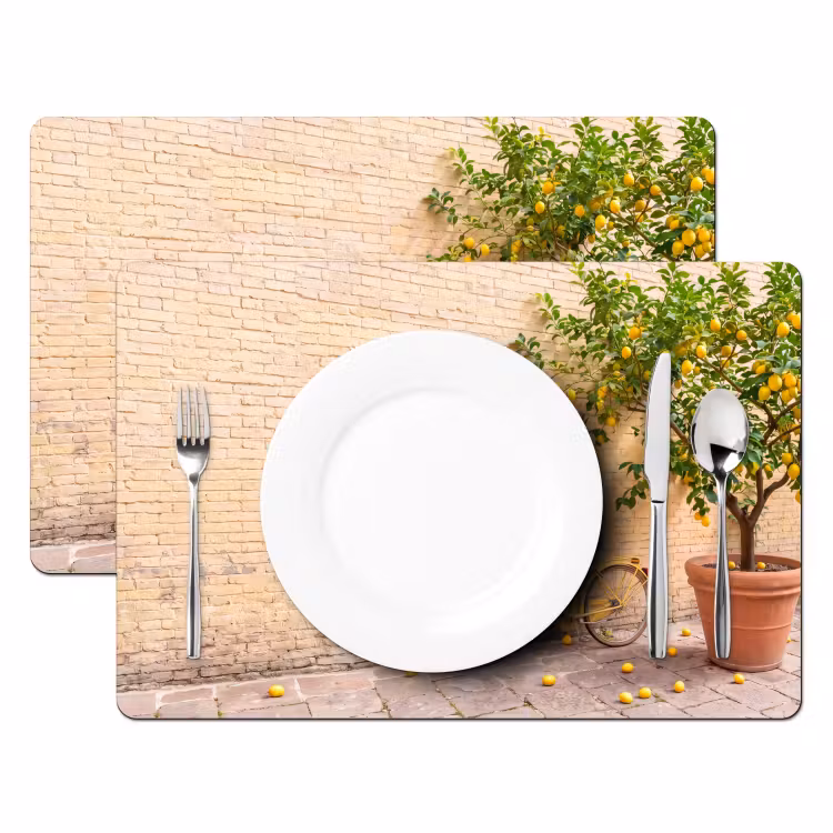 Placemat - 6 stuks - Fiets - Mand - Eten - Geel - Zomer — 2
