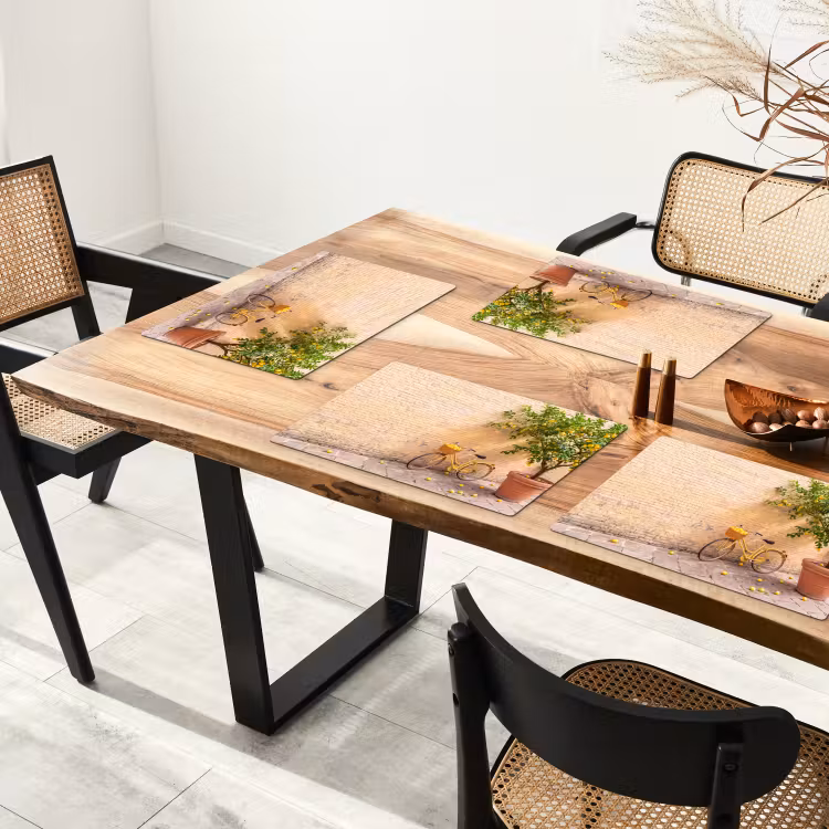 Placemat - 6 stuks - Fiets - Mand - Eten - Geel - Zomer — 5