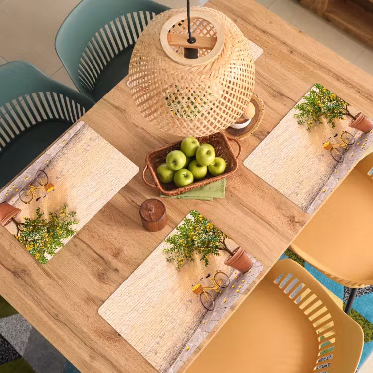 Placemat - 6 stuks - Fiets - Mand - Eten - Geel - Zomer — 6