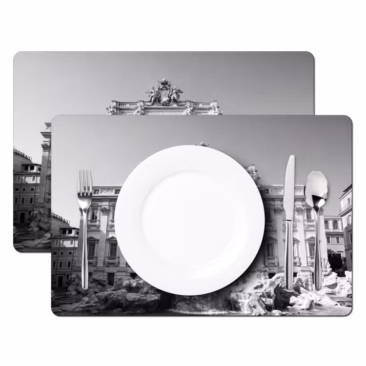 Placemat - 6 stuks - Fontein - Beelden - Architectuur - Zwart-wit — 2
