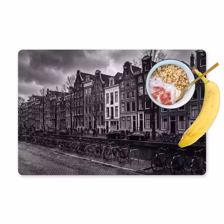 Placemat - 6 stuks - Huis - Gracht - Amsterdam - Architectuur - Zwart-wit — 1