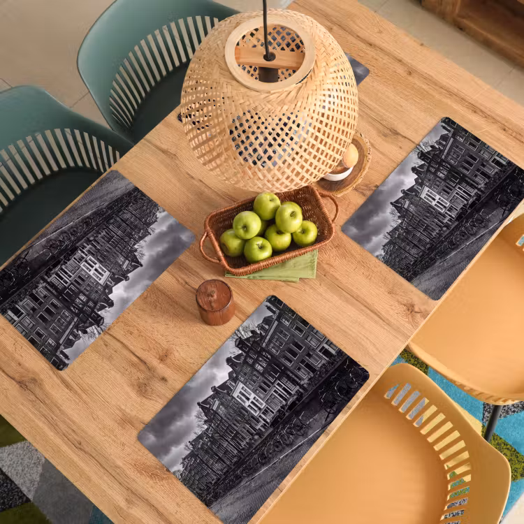 Placemat - 6 stuks - Huis - Gracht - Amsterdam - Architectuur - Zwart-wit — 6