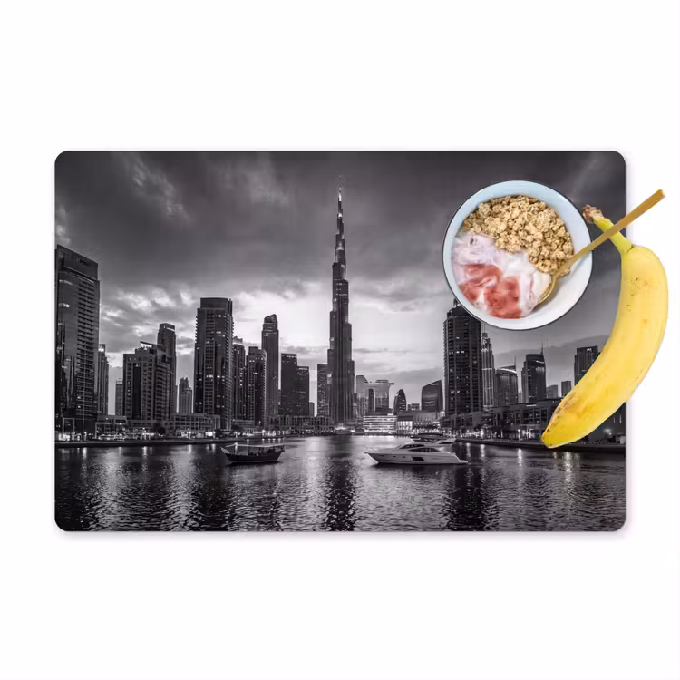Placemat - 6 stuks - Stad - Skyline - Architectuur - Avond - Zwart-wit — 1