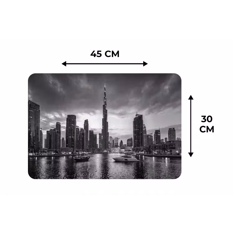 Placemat - 6 stuks - Stad - Skyline - Architectuur - Avond - Zwart-wit — 3