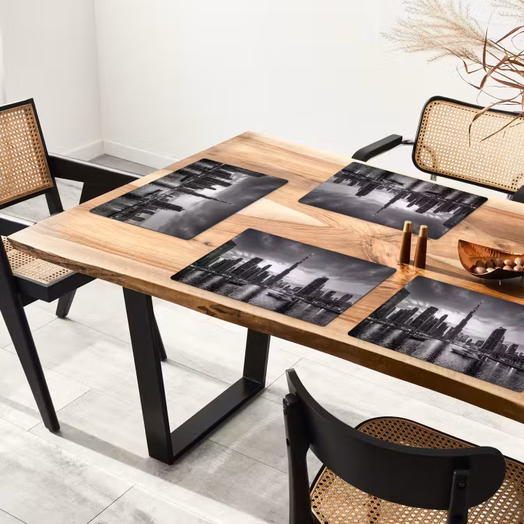 Placemat - 6 stuks - Stad - Skyline - Architectuur - Avond - Zwart-wit — 5