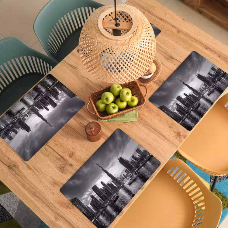 Placemat - 6 stuks - Stad - Skyline - Architectuur - Avond - Zwart-wit — 6