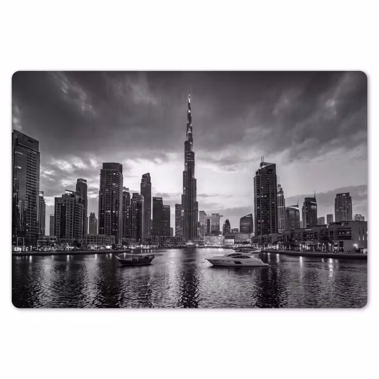 Placemat - 6 stuks - Stad - Skyline - Architectuur - Avond - Zwart-wit — 7