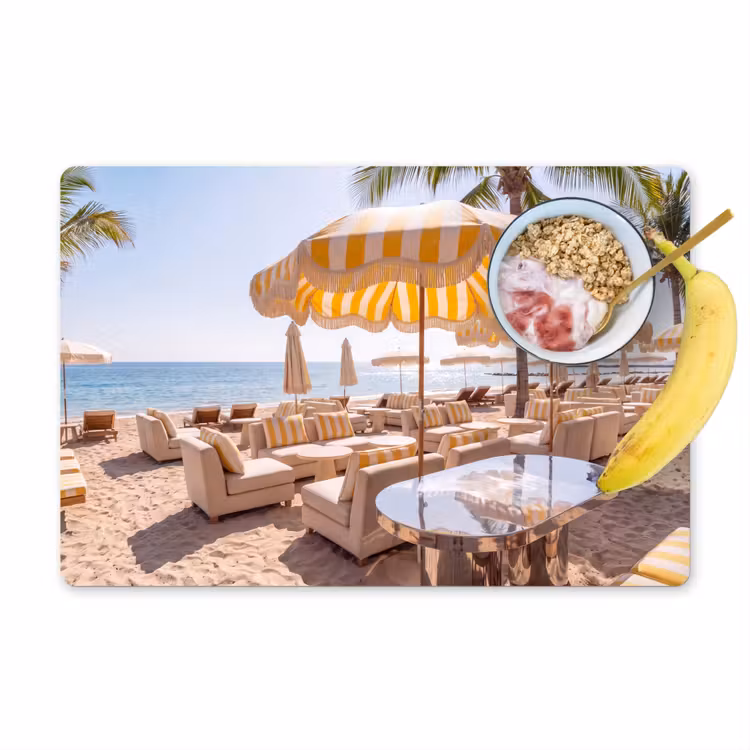 Placemat - 6 stuks - Strand - Ligbedden - Vakantie - Modern - Geel — 1