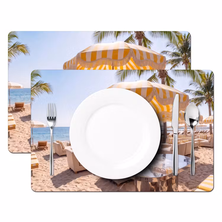 Placemat - 6 stuks - Strand - Ligbedden - Vakantie - Modern - Geel — 2