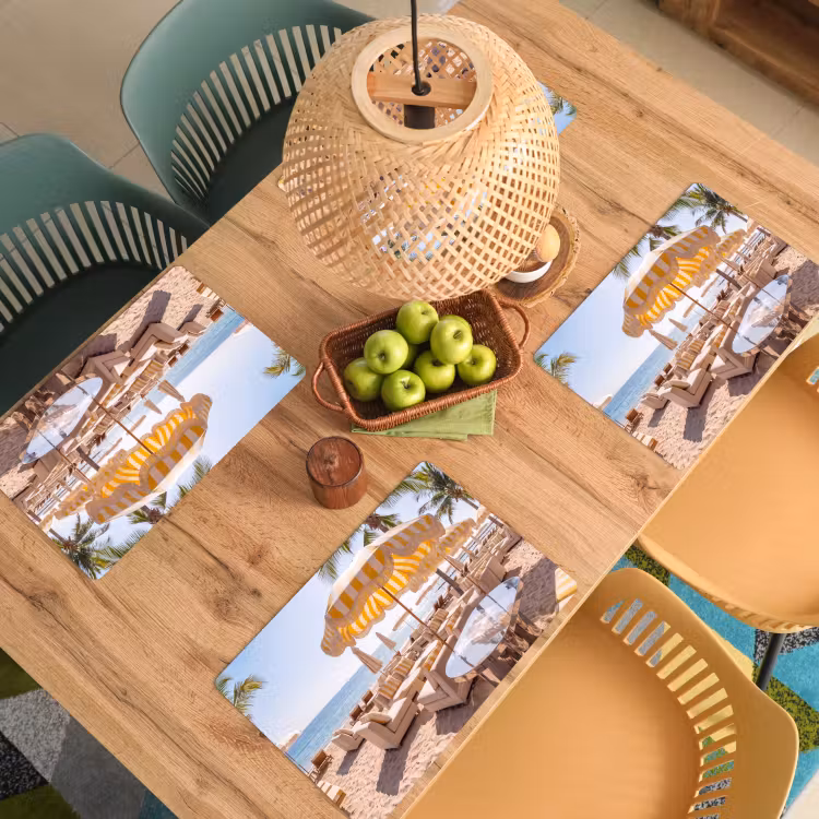 Placemat - 6 stuks - Strand - Ligbedden - Vakantie - Modern - Geel — 6