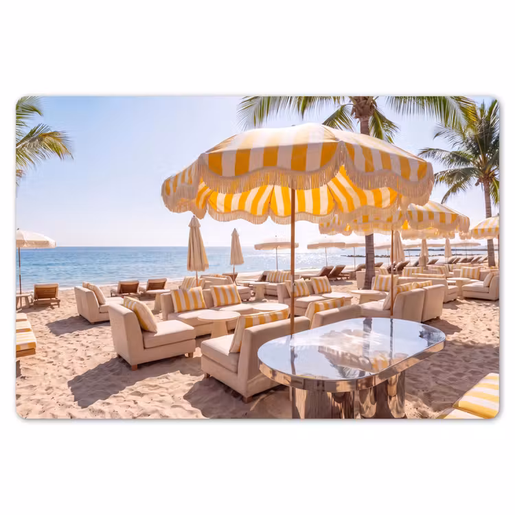 Placemat - 6 stuks - Strand - Ligbedden - Vakantie - Modern - Geel — 7