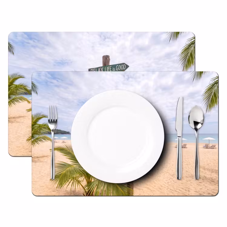 Placemat - 6 stuks - Strand - Wegwijzer - Palmen - Tropisch - Groen — 2