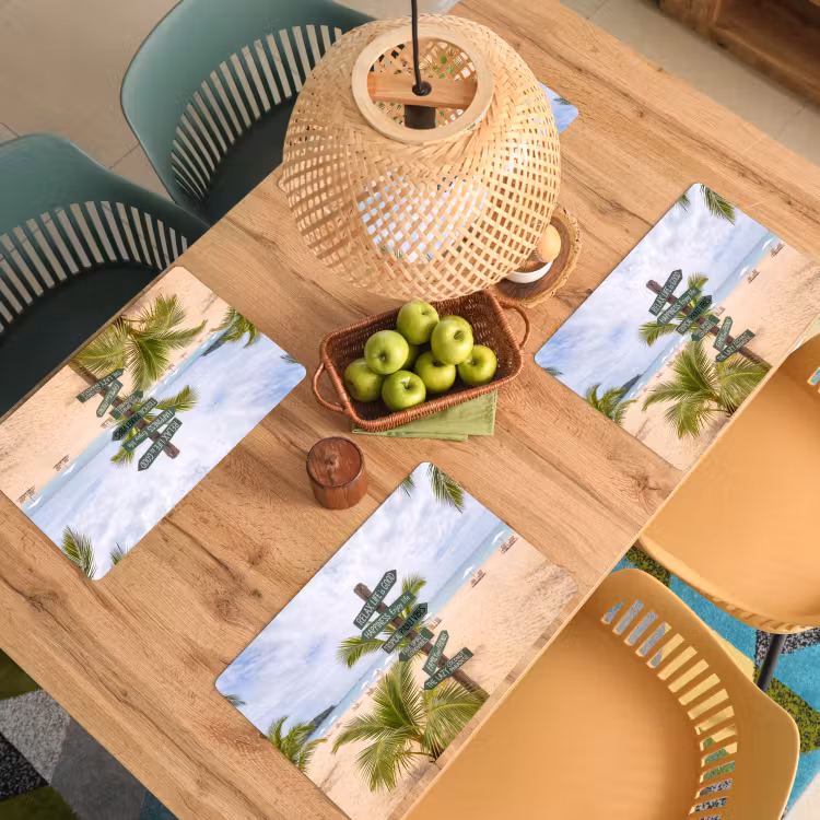 Placemat - 6 stuks - Strand - Wegwijzer - Palmen - Tropisch - Groen — 6
