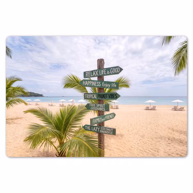 Placemat - 6 stuks - Strand - Wegwijzer - Palmen - Tropisch - Groen — 7