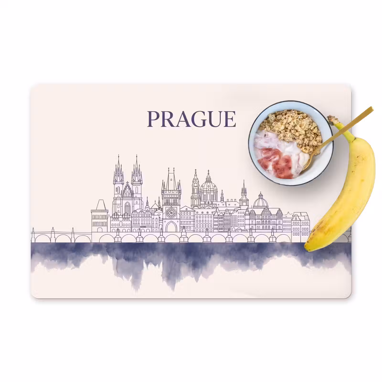 Placemat - 6 stuks - Praag - Skyline - Architectuur - Blauw — 1