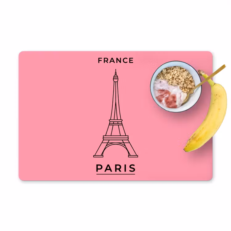 Placemat - 6 stuks - Eiffeltoren - Parijs - Architectuur - Minimalistisch - Roze — 1