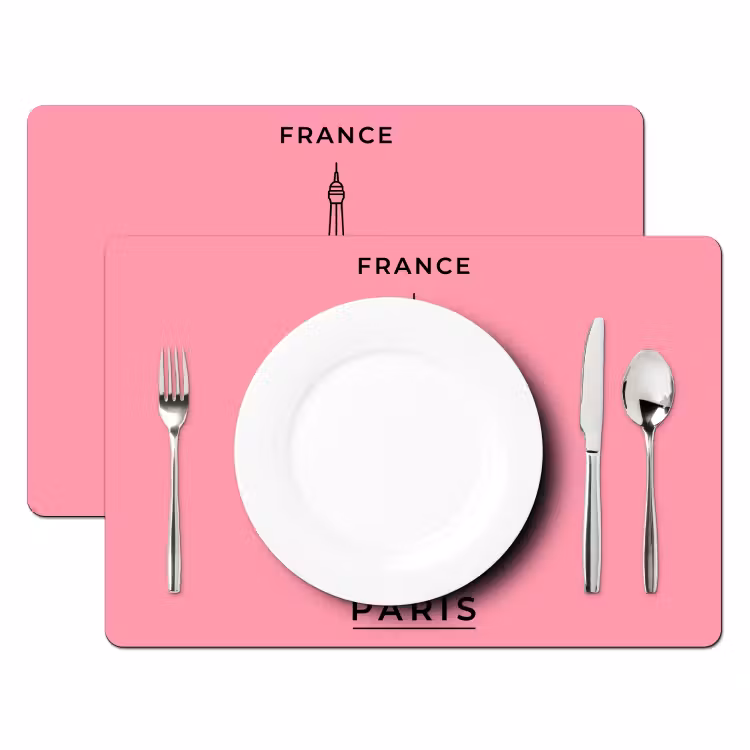 Placemat - 6 stuks - Eiffeltoren - Parijs - Architectuur - Minimalistisch - Roze — 2