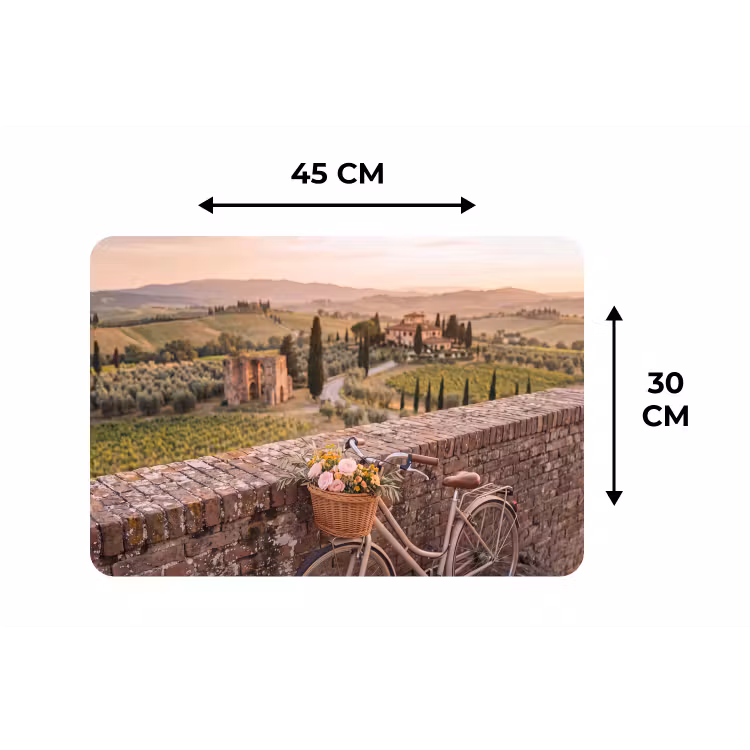 Placemat - 6 stuks - Fiets - Bloemen - Toscane - Landschap - Roze — 3