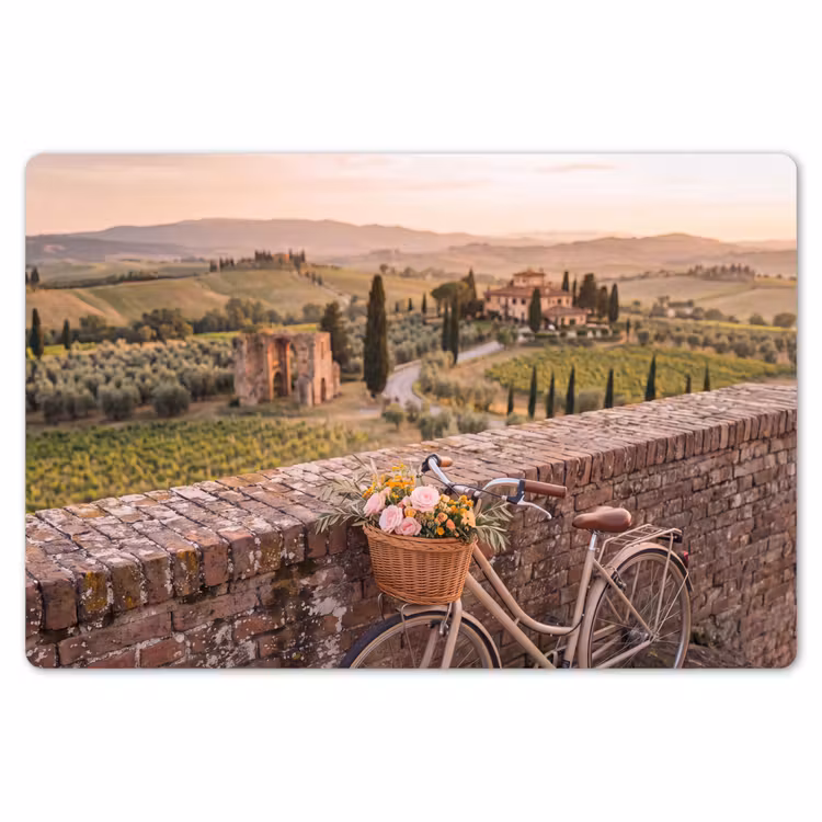 Placemat - 6 stuks - Fiets - Bloemen - Toscane - Landschap - Roze — 7