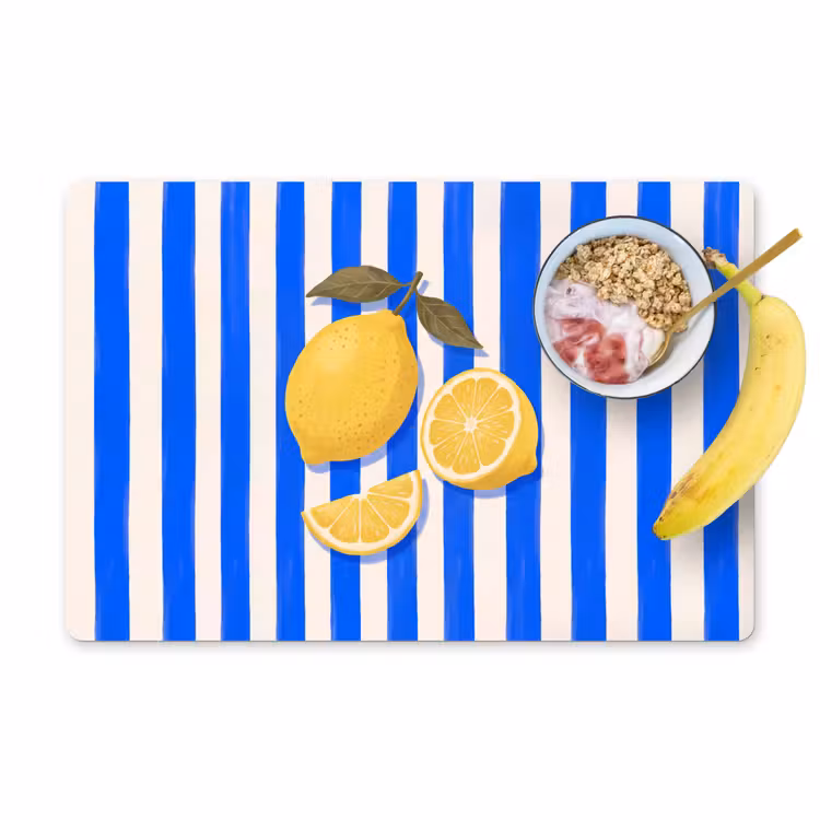 Placemat - 6 stuks - Fruit - Citroen - Zomer - Geel - Blauw — 1