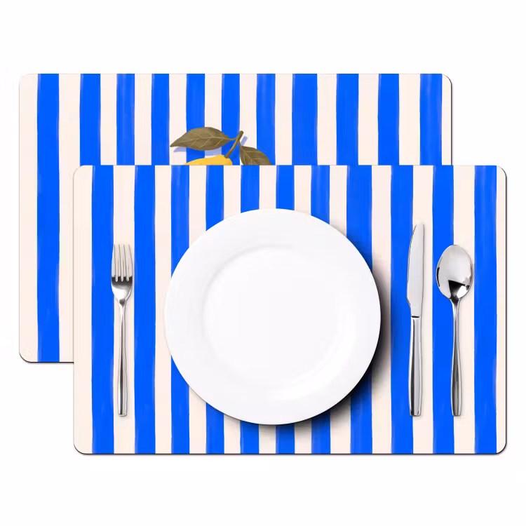 Placemat - 6 stuks - Fruit - Citroen - Zomer - Geel - Blauw — 2