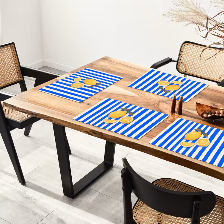 Placemat - 6 stuks - Fruit - Citroen - Zomer - Geel - Blauw — 5