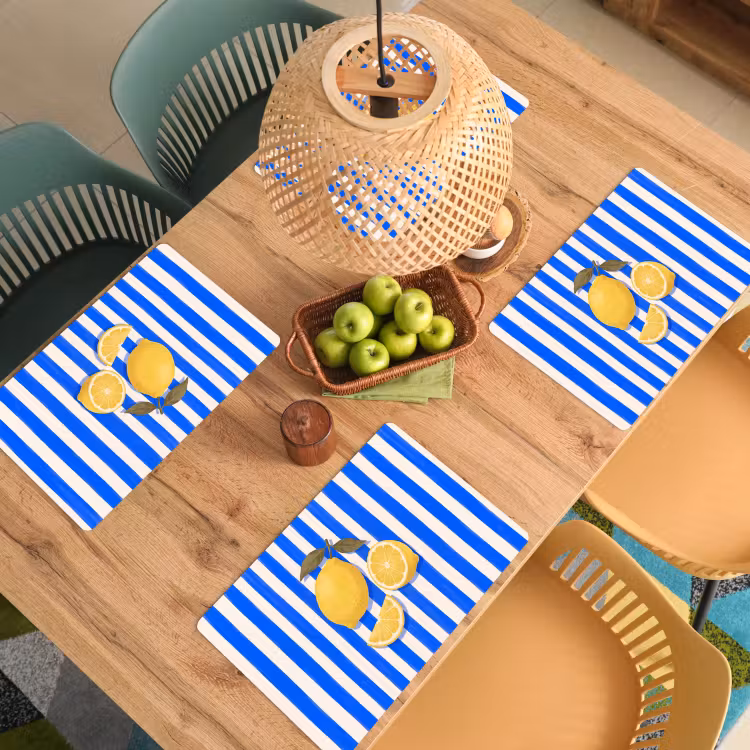 Placemat - 6 stuks - Fruit - Citroen - Zomer - Geel - Blauw — 6
