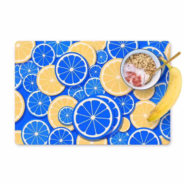 Placemat - 6 stuks - Fruit - Schijven - Patroon - Modern - Blauw - Geel — 1