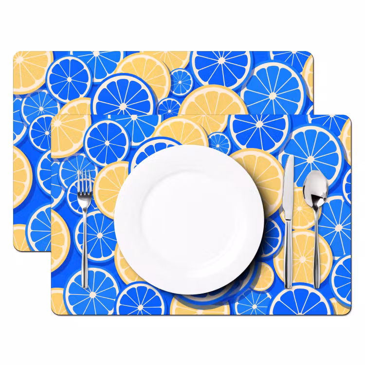 Placemat - 6 stuks - Fruit - Schijven - Patroon - Modern - Blauw - Geel — 2