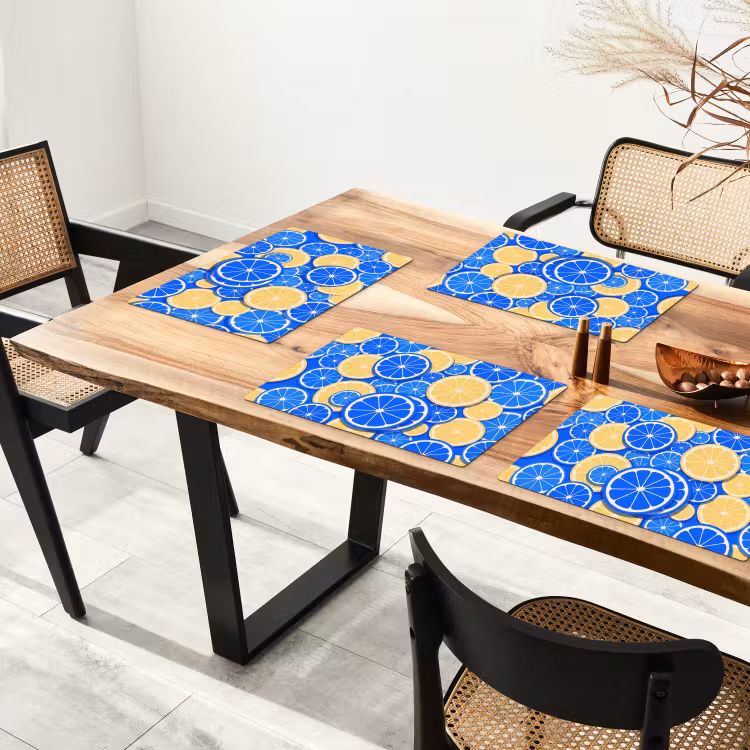 Placemat - 6 stuks - Fruit - Schijven - Patroon - Modern - Blauw - Geel — 5