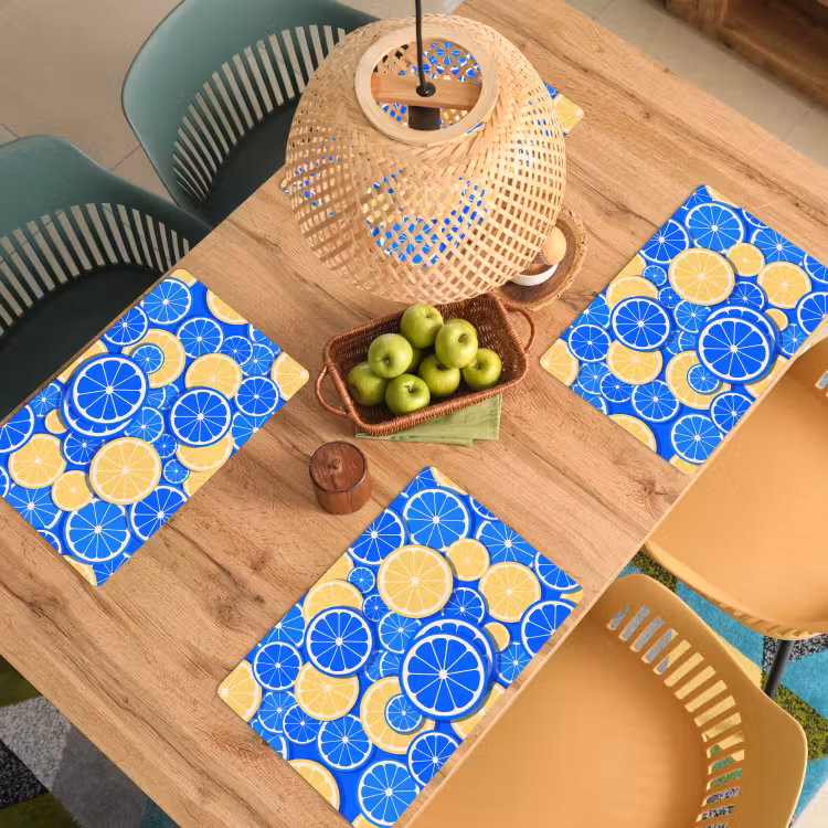 Placemat - 6 stuks - Fruit - Schijven - Patroon - Modern - Blauw - Geel — 6