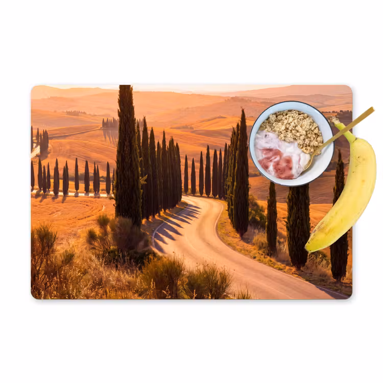 Placemat - 6 stuks - Landschap - Weg - Bomen - Natuur - Goud — 1