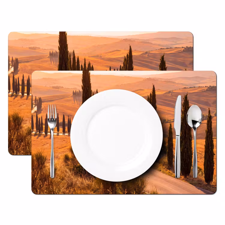 Placemat - 6 stuks - Landschap - Weg - Bomen - Natuur - Goud — 2
