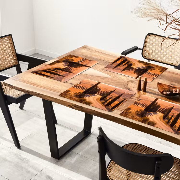 Placemat - 6 stuks - Landschap - Weg - Bomen - Natuur - Goud — 5