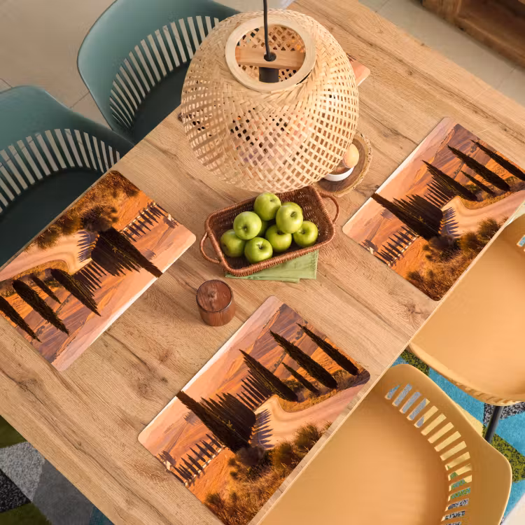 Placemat - 6 stuks - Landschap - Weg - Bomen - Natuur - Goud — 6