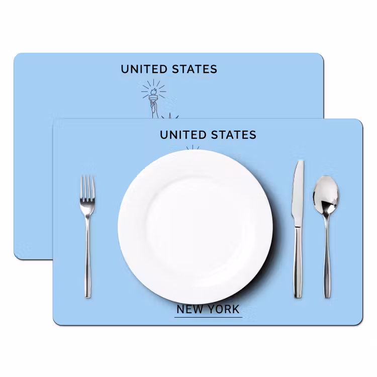 Placemat - 6 stuks - Monument - Vrijheidsbeeld - New York - Minimalistisch - Blauw — 2