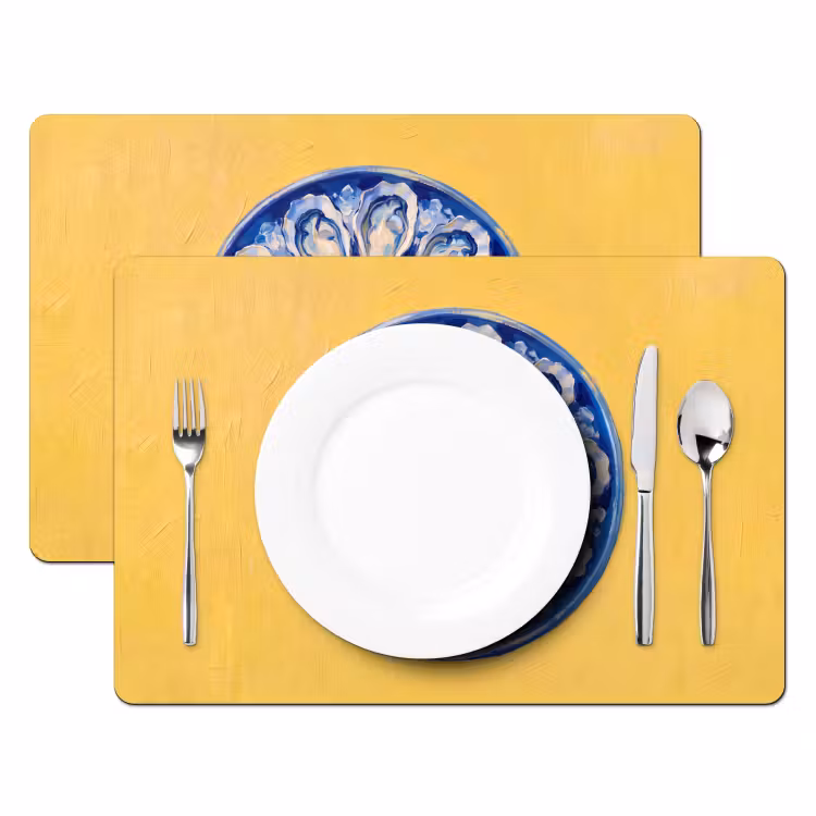 Placemat - 6 stuks - Oesters - Citroen - IJs - Modern - Geel — 2