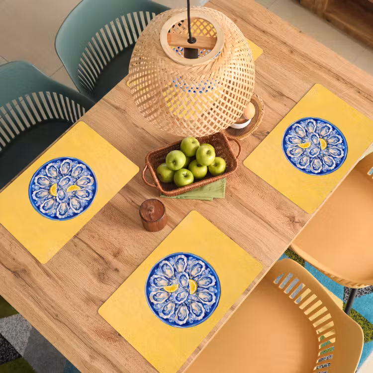 Placemat - 6 stuks - Oesters - Citroen - IJs - Modern - Geel — 6