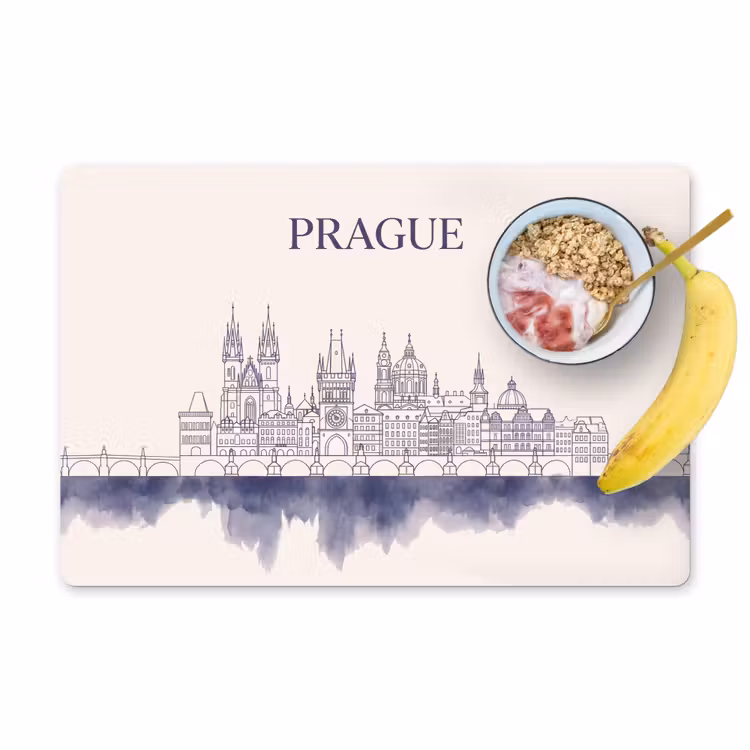 Placemat - 6 stuks - Praag - Skyline - Architectuur - Blauw — 1