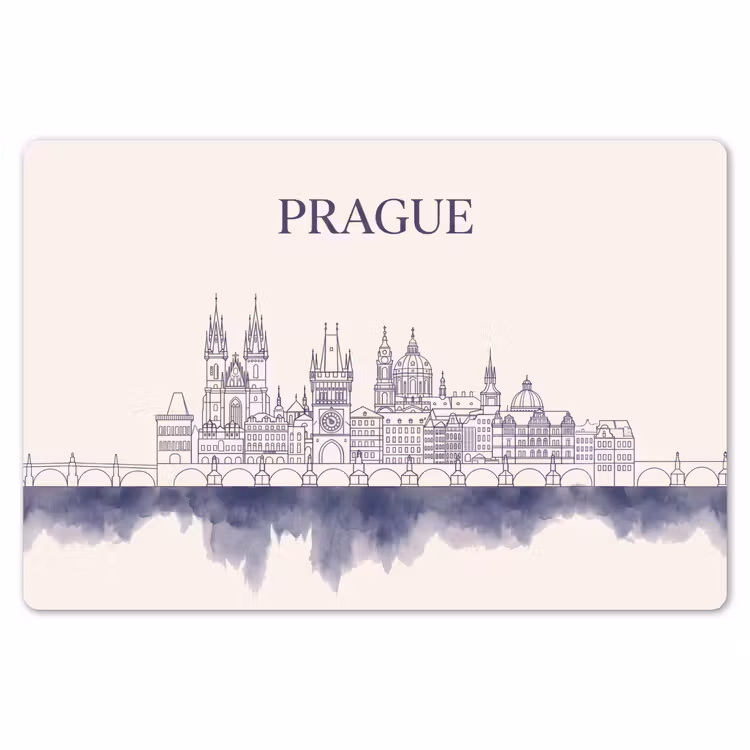 Placemat - 6 stuks - Praag - Skyline - Architectuur - Blauw — 7