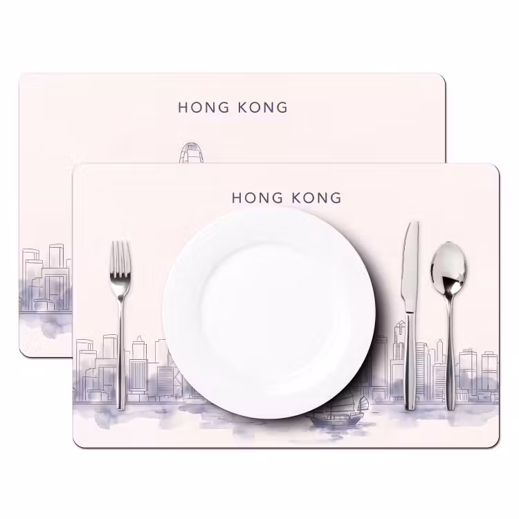 Placemat - 6 stuks - Stad - Skyline - Water - Lijntekening - Blauw — 2