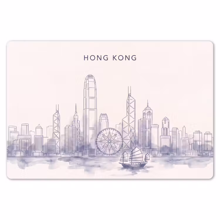 Placemat - 6 stuks - Stad - Skyline - Water - Lijntekening - Blauw — 7