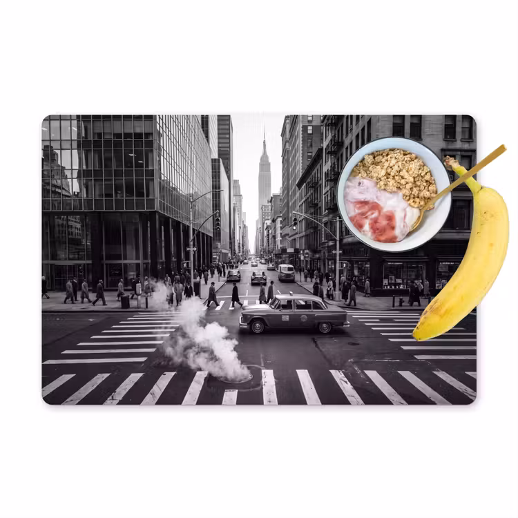 Placemat - 6 stuks - Stad - Straat - Gebouwen - Verkeer - Zwart-wit — 1