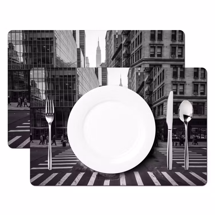 Placemat - 6 stuks - Stad - Straat - Gebouwen - Verkeer - Zwart-wit — 2
