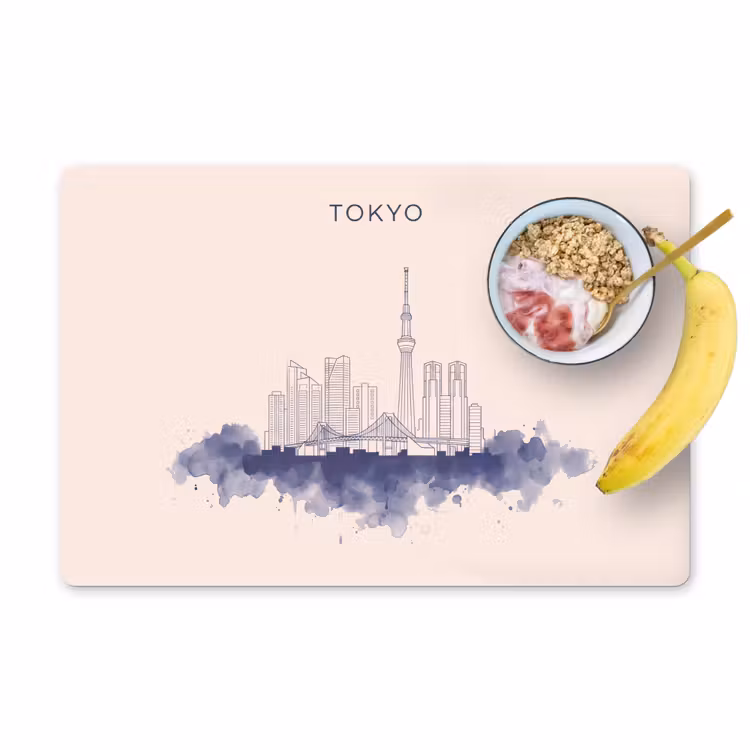 Placemat - 6 stuks - Tokyo - Skyline - Stad - Abstract - Blauw — 1