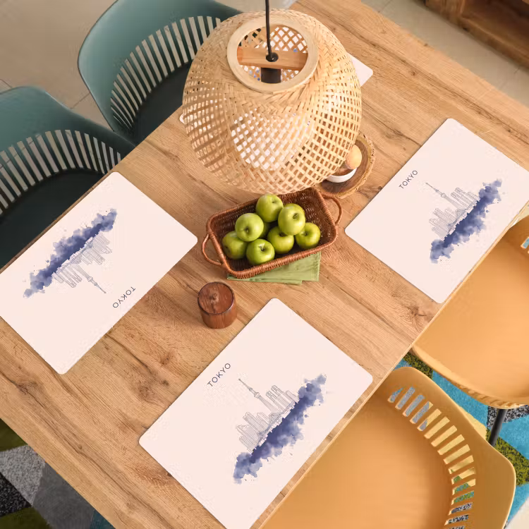 Placemat - 6 stuks - Tokyo - Skyline - Stad - Abstract - Blauw — 6